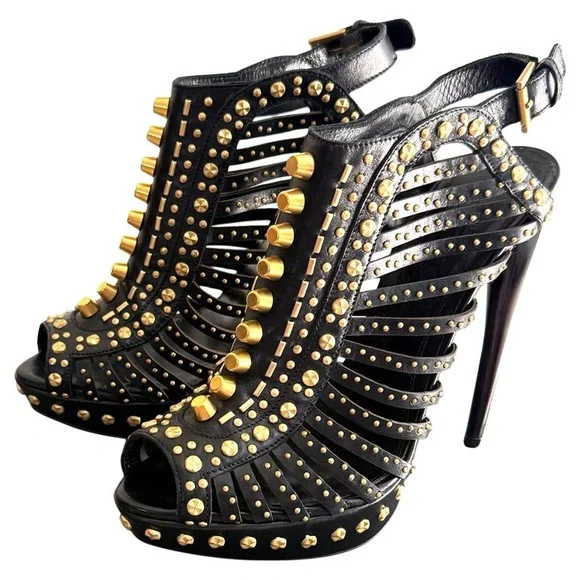 Alexander McQueen Black and Gold Studded Heels - Picture 6 of 6